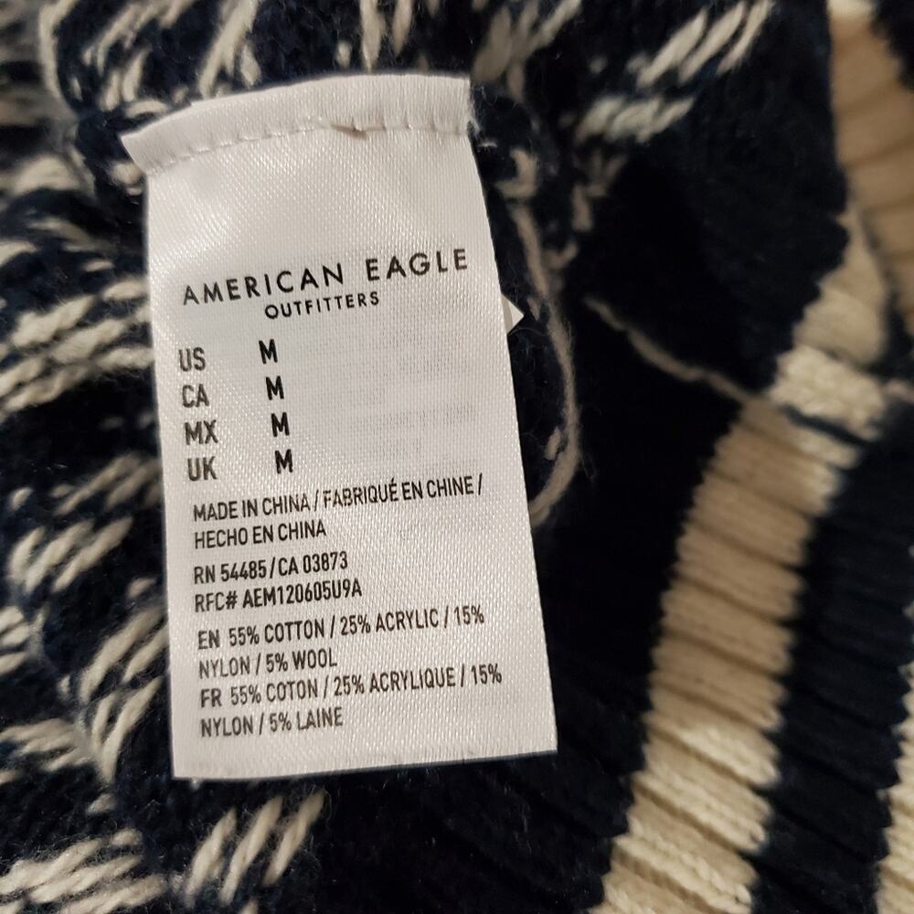 American Eagle Outfitters Women's M Wool Blend Navy Blue Knit Shawl Neck Sweater - Picture 7 of 9